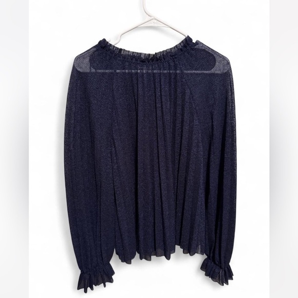 Zara Navy Blue Sheer Pleated Blouse | xL | NWT - Picture 7 of 7